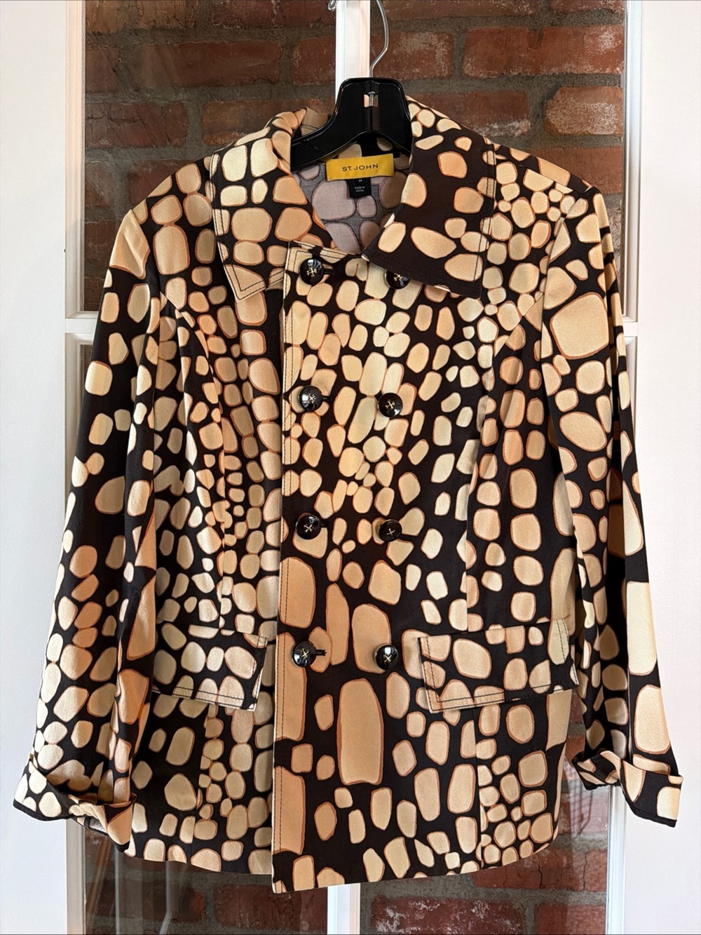 St. John Brown & Cream Pebble-Print Double-Breasted Coat